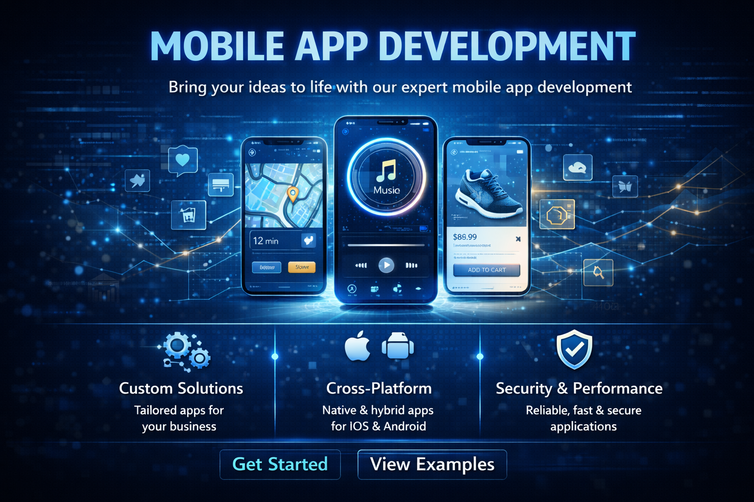 Mobile app development showcasing multiple device screens